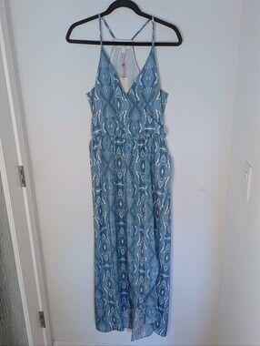 Cuddy Riley Sleeveless Tank Maxi Dress Sz S Blue White Summer Beach Coastal New